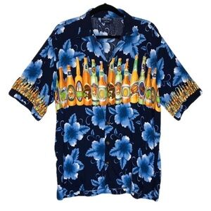Beer Bottle Hawaiian Shirt Pacific & Co Men’s‎ Blue Floral Rayon